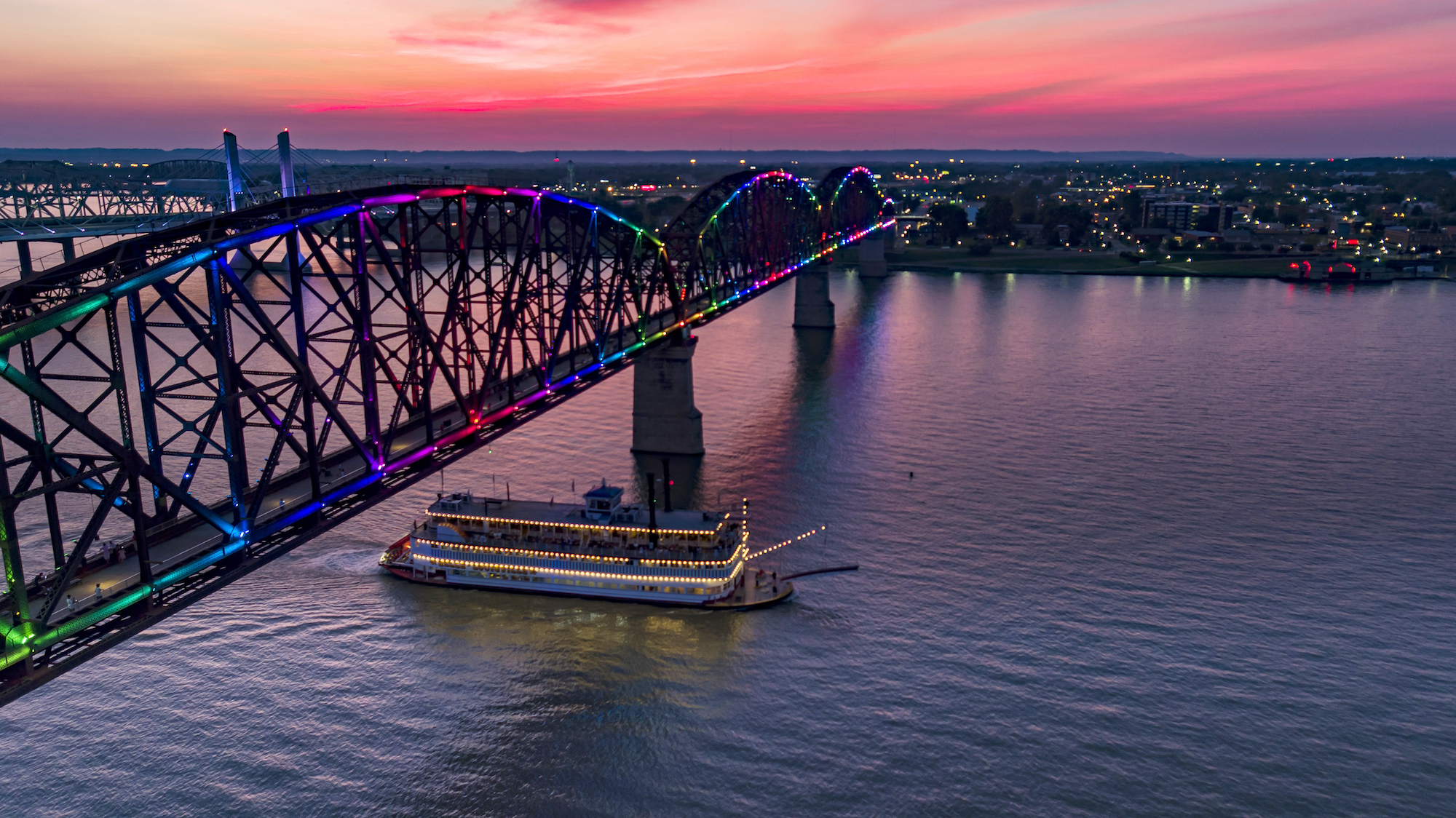 Big Four Bridge lit up at night