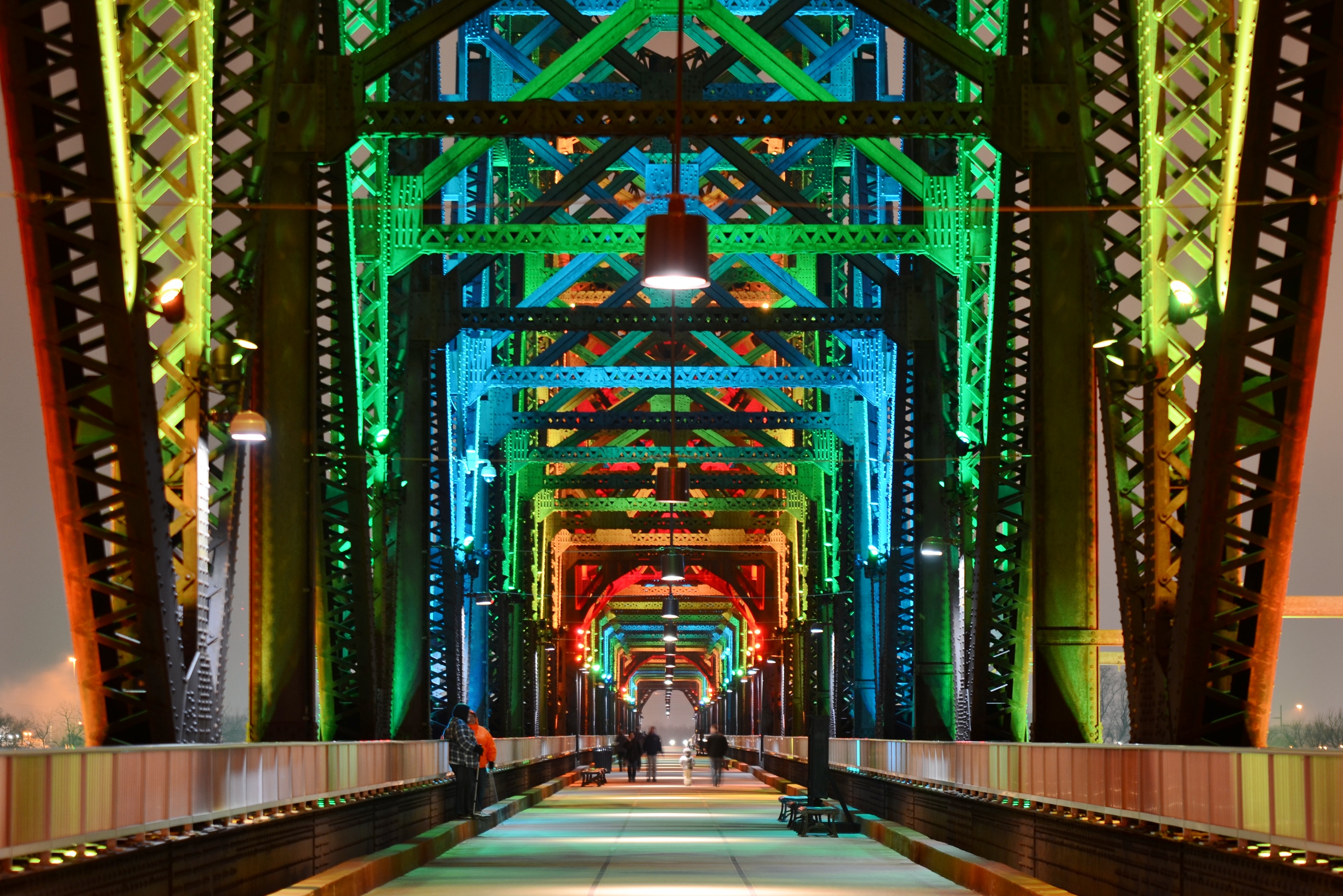 Bridge lit with many colors